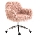 Vinsetto Faux Fur Desk Chair, Swivel Vanity Chair With Adjustable Height And Wheels For Office, Bedroom, Pink Pink Metal