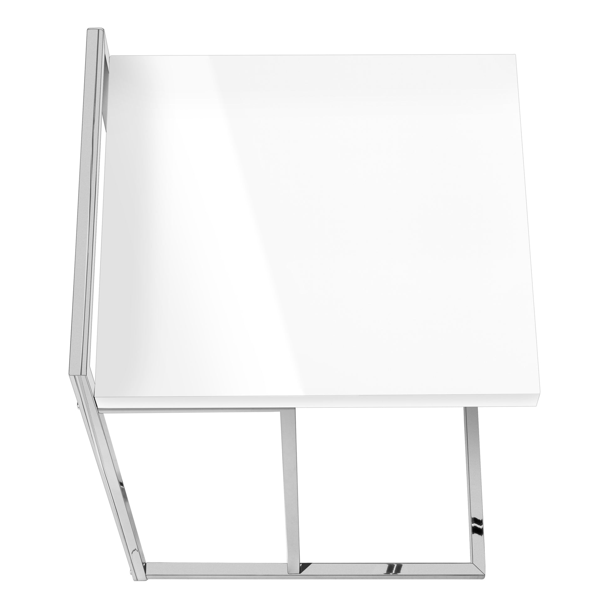 Accent Table, C Shaped, End, Side, Snack, Living Room, Bedroom, Glossy White Laminate, Chrome Metal, Contemporary, Modern White Particle Board