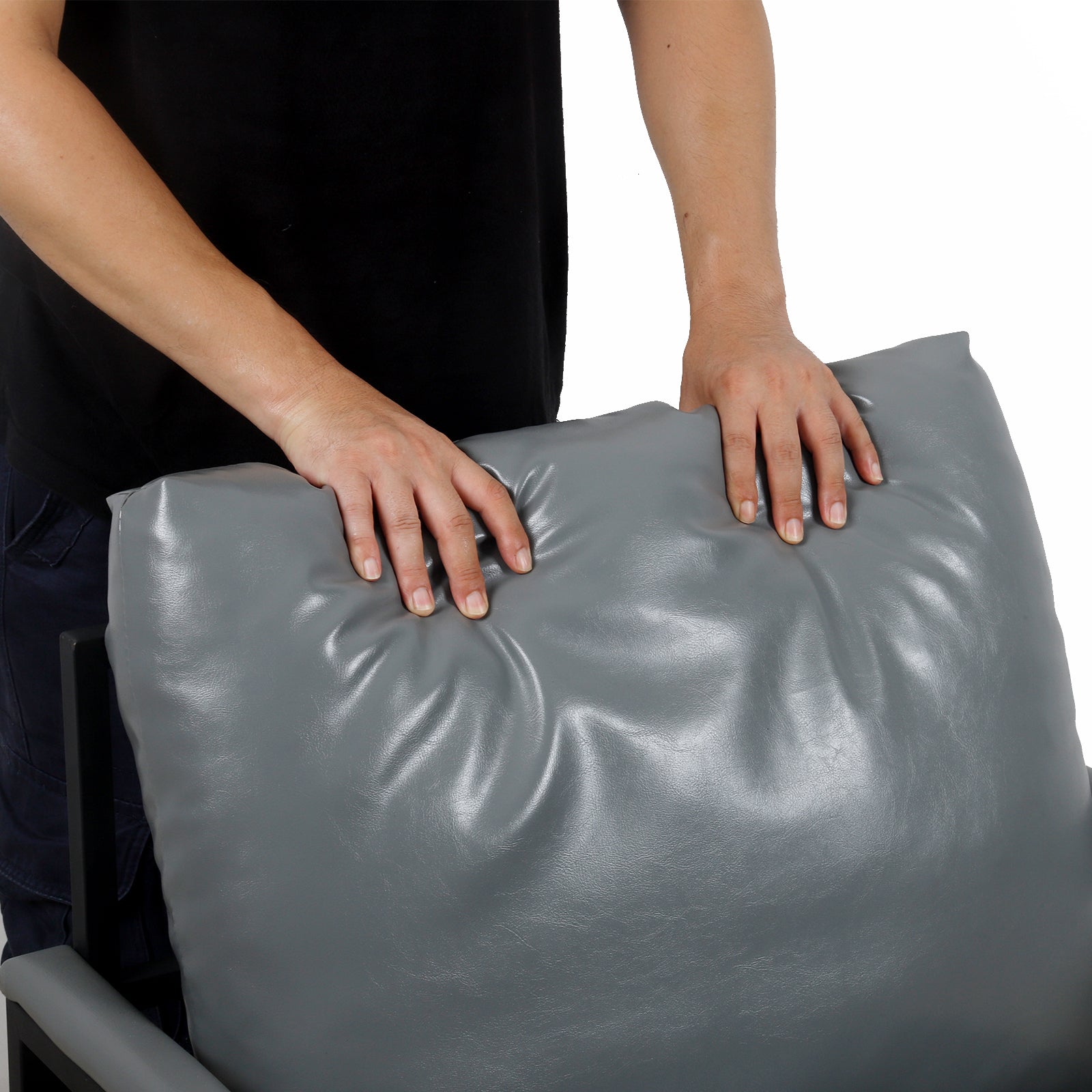 Lounge, Living Room, Office Or The Reception Area Pvc Leather Accent Arm Chair With Extra Thick Padded Backrest And Seat Cushion Sofa Chairs,Non Slip Adsorption Feet,Sturdy Metal Frame,Gray Gray Polyvinyl Chloride