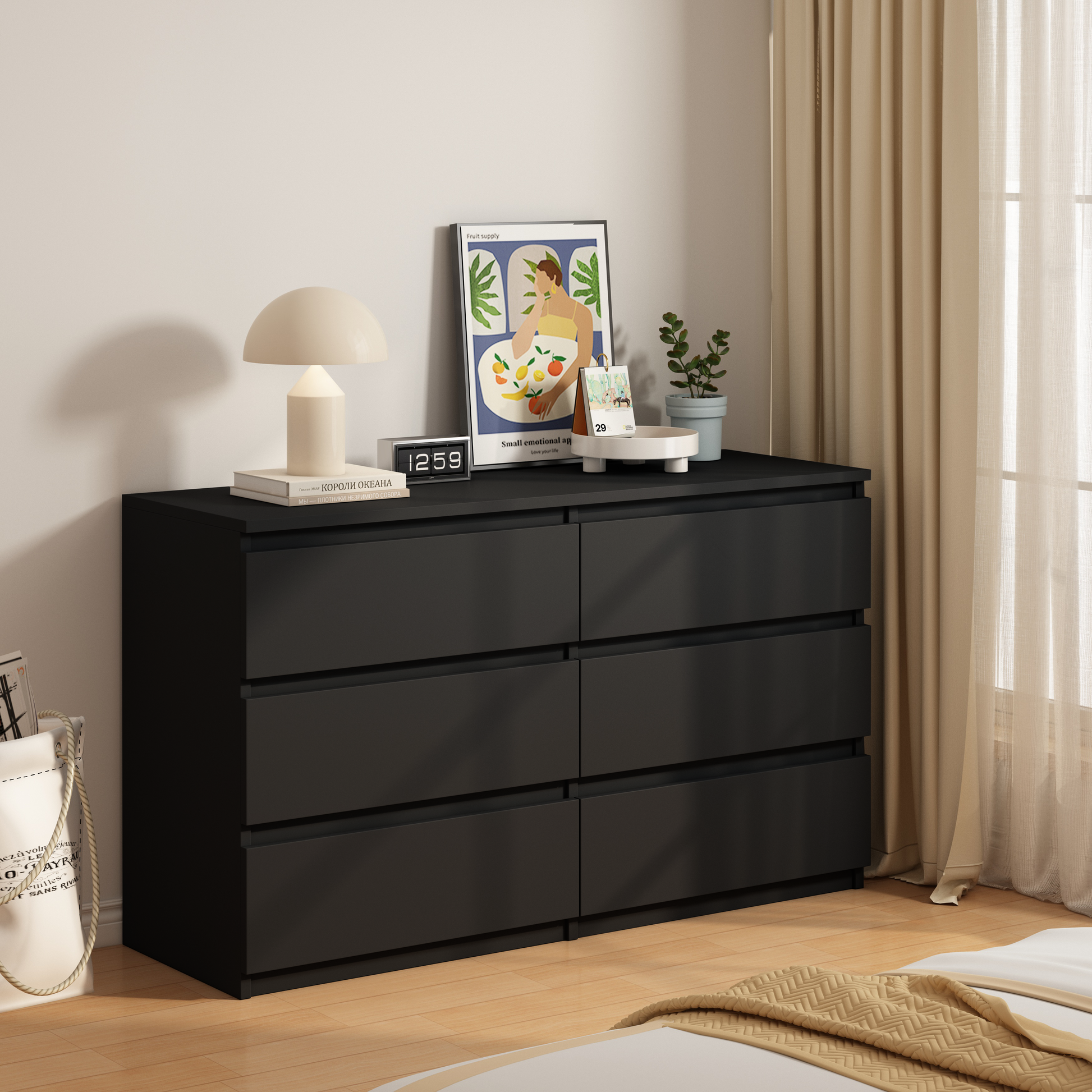 Black Large 6 Drawers Chest Of Drawer Dressers Table Black Bedroom Ame Black Large 6 Drawers Chest Of Drawer Dressers Table Black Bedroom Ame
