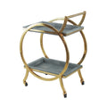 Sia 34 Inch Rolling Bar Cart, Round Steel Frame, Removable Trays Gray, Gold Gray Wood