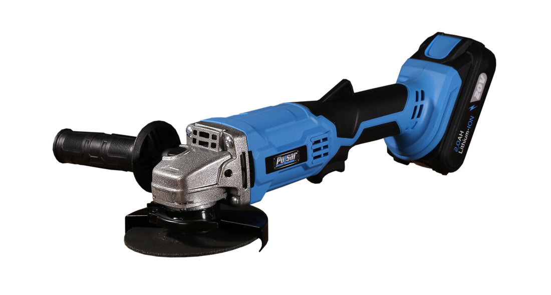 20V Li Ion Cordless Angle Grinder 2 Position Side Handle Black Blue Metal