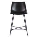 Modern Upholstered Counter Stool With Metal X Base, Set Of 2, Black Black Foam Pu Leather