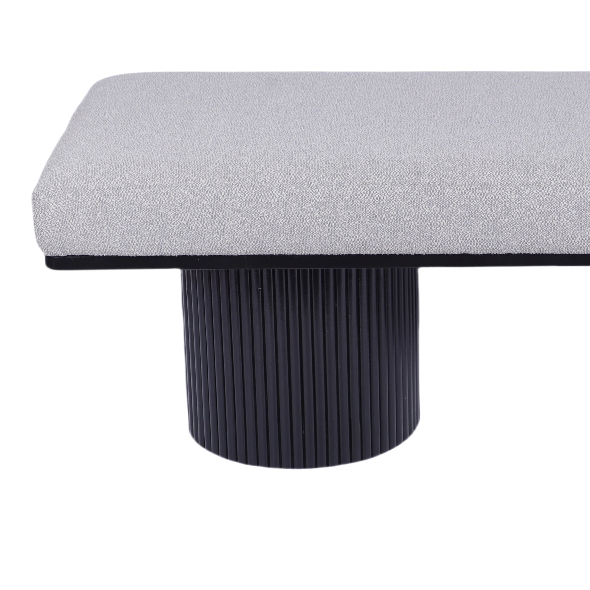 Upholstered Bench With Black Chunky Legs Light Grey Boucle Fabric Contemporary Style Bed End Bench For Bedroom Living Room Light Grey Foam Boucle