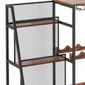 Versatile Liquor Stand For Home Bar, Wine Rack Freestanding Floor, Mini Bar Table For Liquor Whiskey Wine, 3 Tier Trapezoidal Liquor Bottle Display Shelf With Glass Holder And Fences Walnut Black