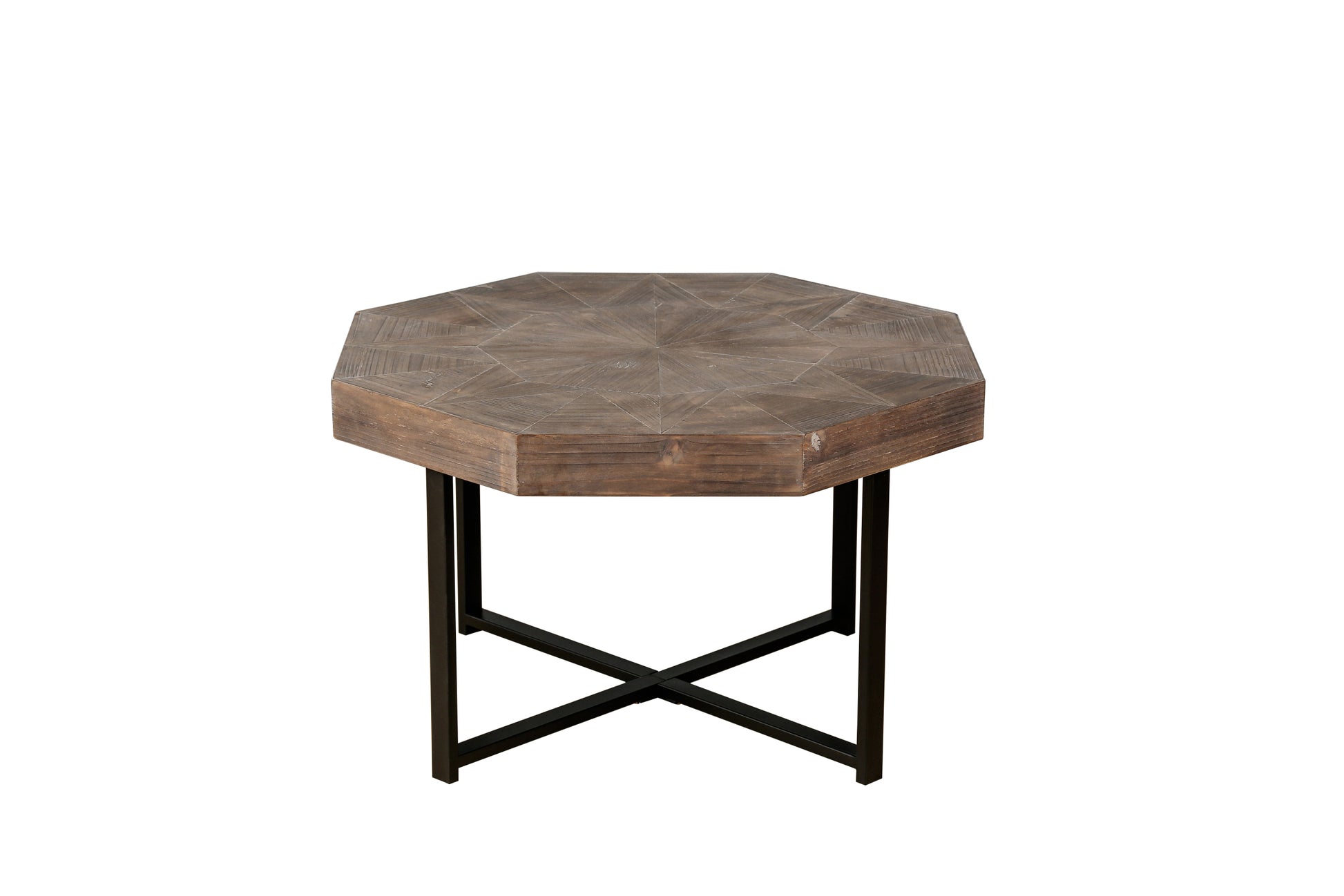 Wood Octagonal Vintage Patchwork Craft Farmhouse 30 Inch Wooden Table Top Cross Metal Legs Coffee Table For Living Room Antique Brown Antique Brown Primary Living Space Floor Mount Coffee & End Tables Mdf Mdf