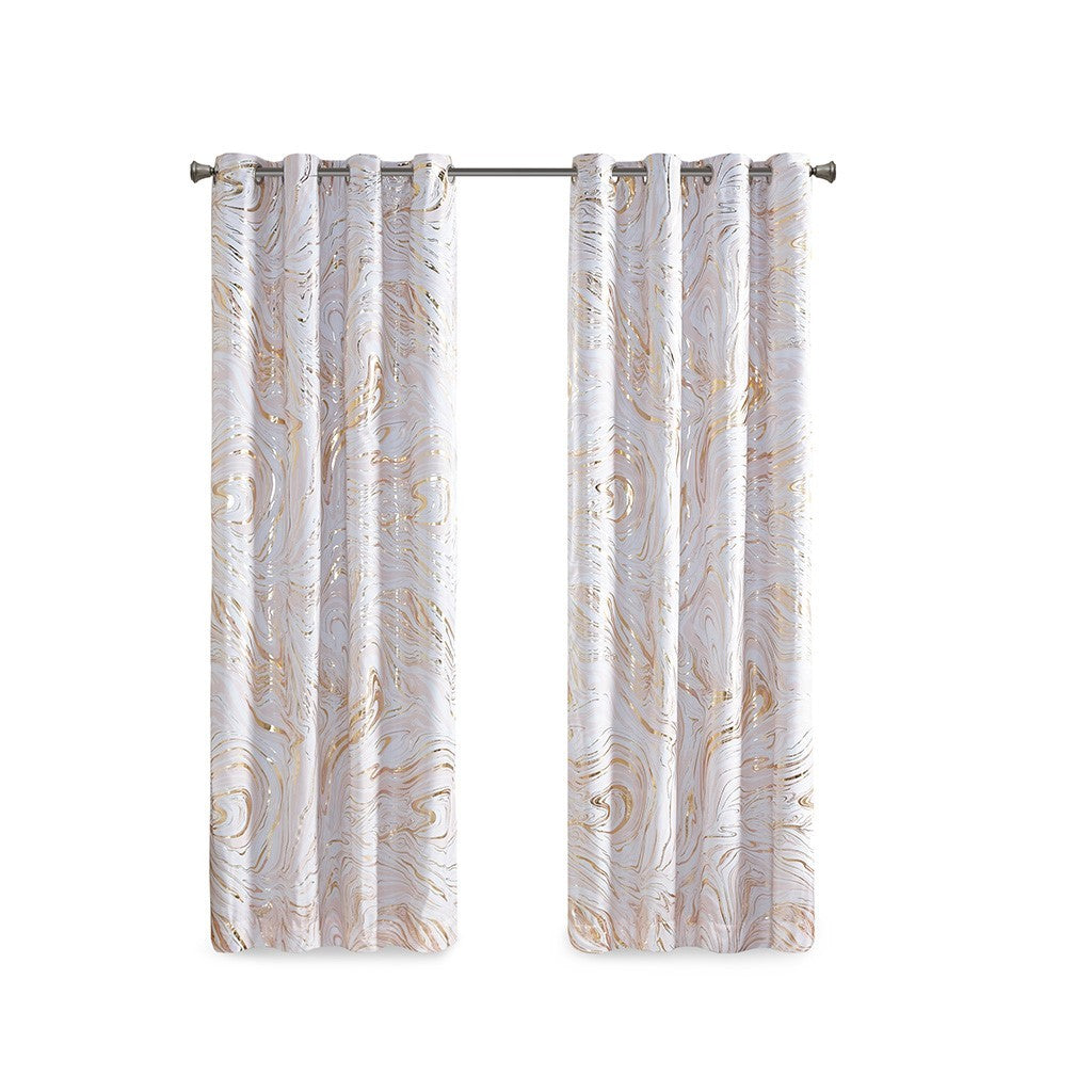 Grommet Top Printed Marble Metallic Total Blackout Curtain Only 1 Pc Panel Blush Gold Polyester