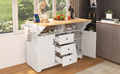 K&K 55.7'' Large Kitchen Island With 2 Drop Leaf, Rolling Kitchen Cart On 5 Wheels With Power Outlet, Folding Storage Dining Table With Spice & Towel Rack3 Drawers, For Kitchen, Dining Room,White White White Kitchen Classic,Farmhouse,Luxury,Modern