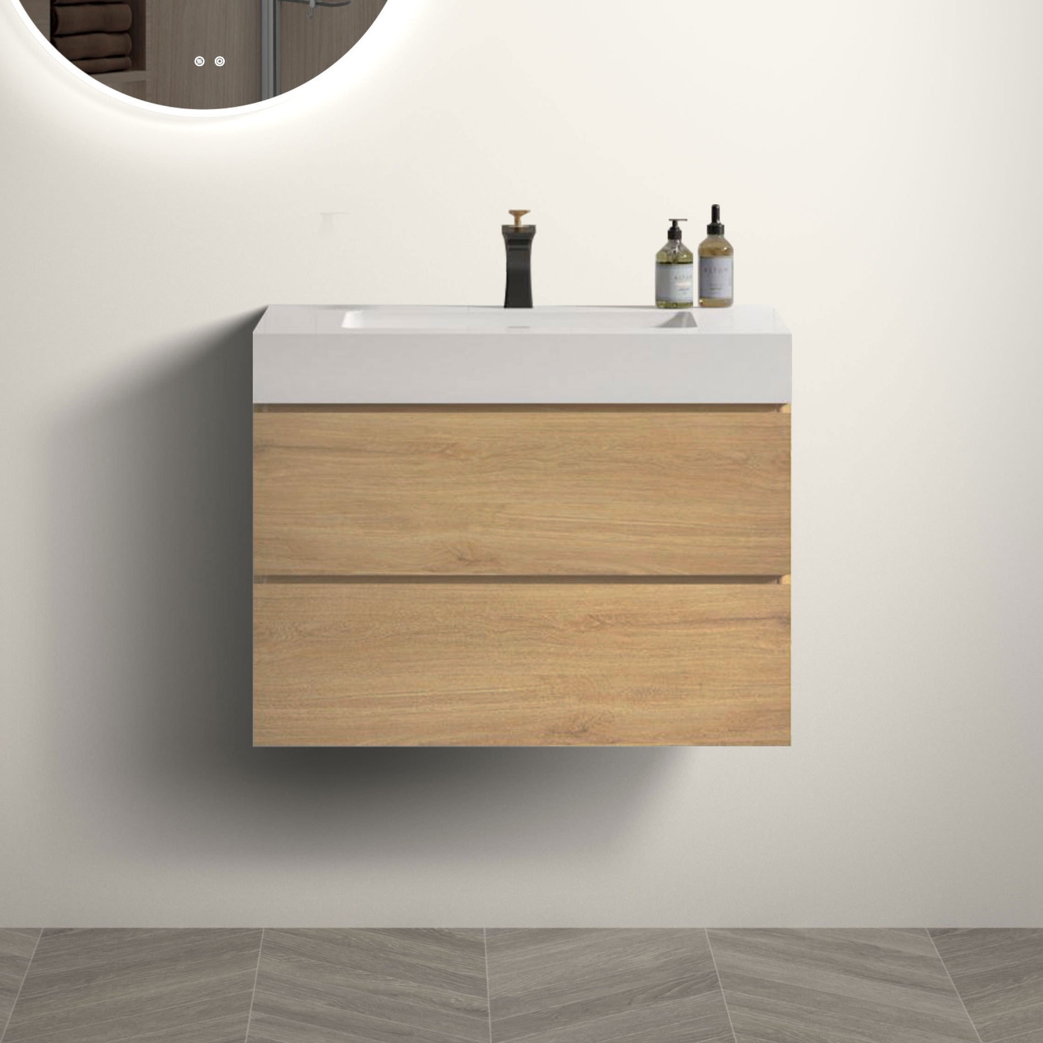 U041 Alice30 106 Alice 30" Natural Oak Bathroom Vanity With Sink, Large Storage Wall Mounted Floating Bathroom Vanity For Modern Bathroom, Pre Assembled Oak Melamine