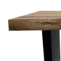 Mya 23 Inch Square End Table With Live Edge Wood Top, Wide Black Iron Legs Brown Black Solid Wood