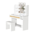 Vanity Desk Set Stool & Dressing Table With Led Lighting Mirror Drawer And Compartments Modern Wood Cosmetic Table Chest Of Drawers White Color Gloss White White 1 Drawer Bedroom Wood