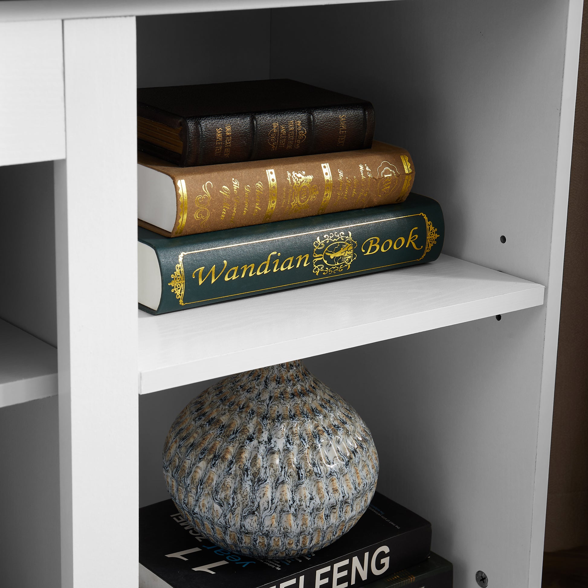 Multipurpose Sliding Door Tv Cabinet Large Storage Cabinet With 2 Sliding Glass Doors, Tv Desk Storage Rack, Adjustable Shelves For Tvs Up To 65", White Brown, 59.13"W*15.94"D*27.8"H White 60 69 Inches Mdf