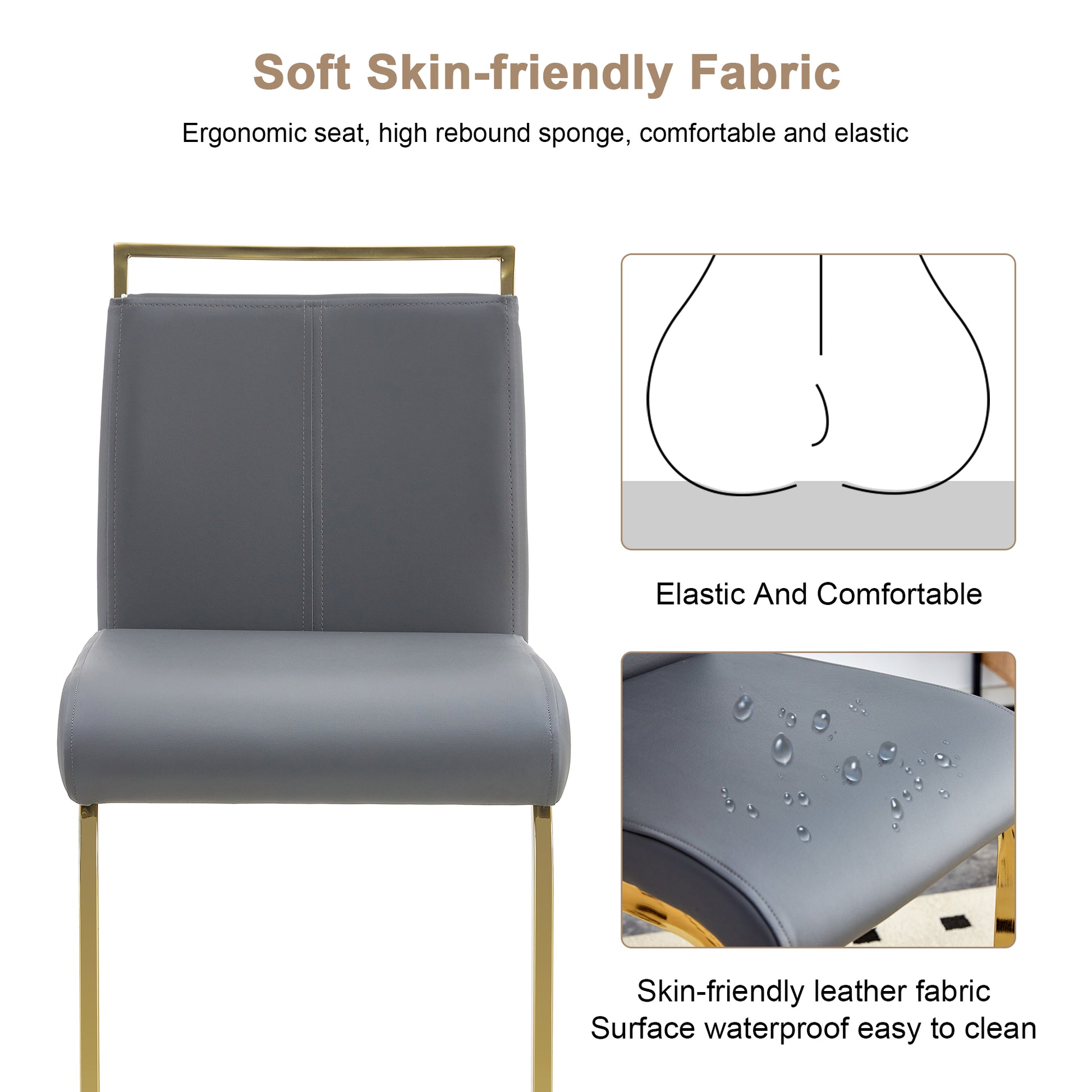 Modern Pu Leather Upholstered Bar Chairs With C Shaped Gold Plated Metal Legs Are Suitable For Dining Rooms, Kitchens, Terraces And Guest Office Chairs Gray Pu