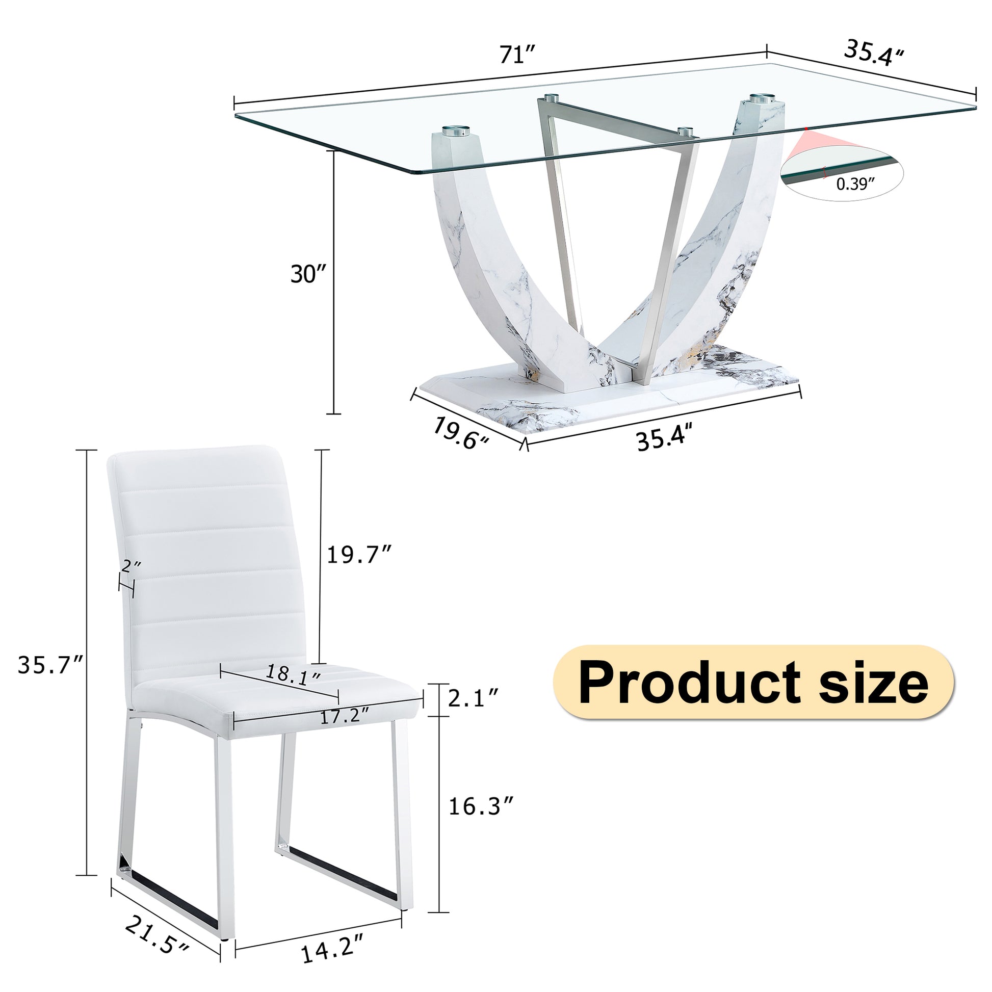 Table And Chair Set, Large Modern Rectangular Glass Table, Can Accommodate 6 8 People, Equipped With A 0.39 Inch Tempered Glass Tabletop And Mdf Table Legs.Paired With Comfortable And Soft Chairs.