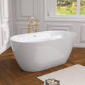 55 Inch Acrylic Freestanding Bathtub Contemporary Soaking White Tub With Overflow And Pop Up Drain Gloss White Gloss White Oval Bathroom Freestanding Tubs Polished Less Than 59 In Contemporary,Modern Soaking Center Fiberglass Acrylic