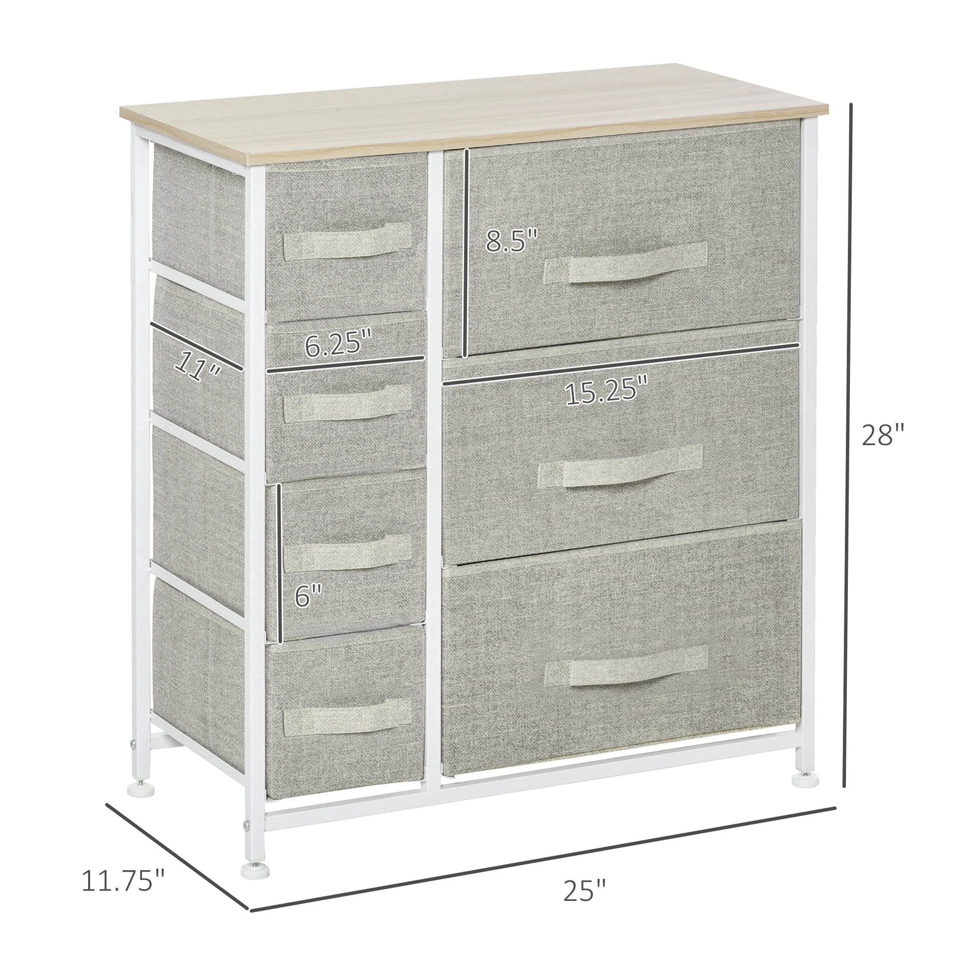 Homcom 7 Drawer Dresser Storage Tower Cabinet Organizer Unit, Easy Pull Fabric Bins With Metal Frame For Bedroom, Closets, Light Gray Light Gray Metal