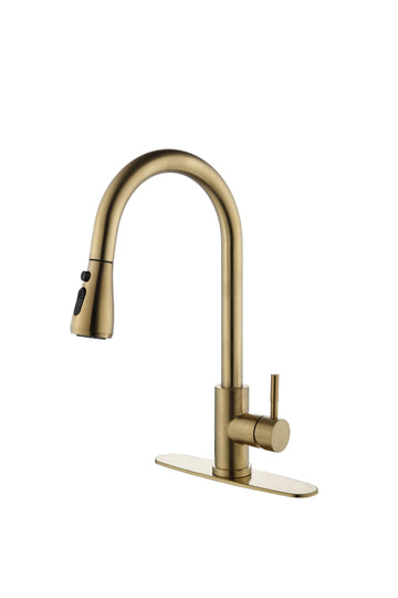 Kitchen Faucet With Pull Out Spraye Brushed Gold Stainless Steel