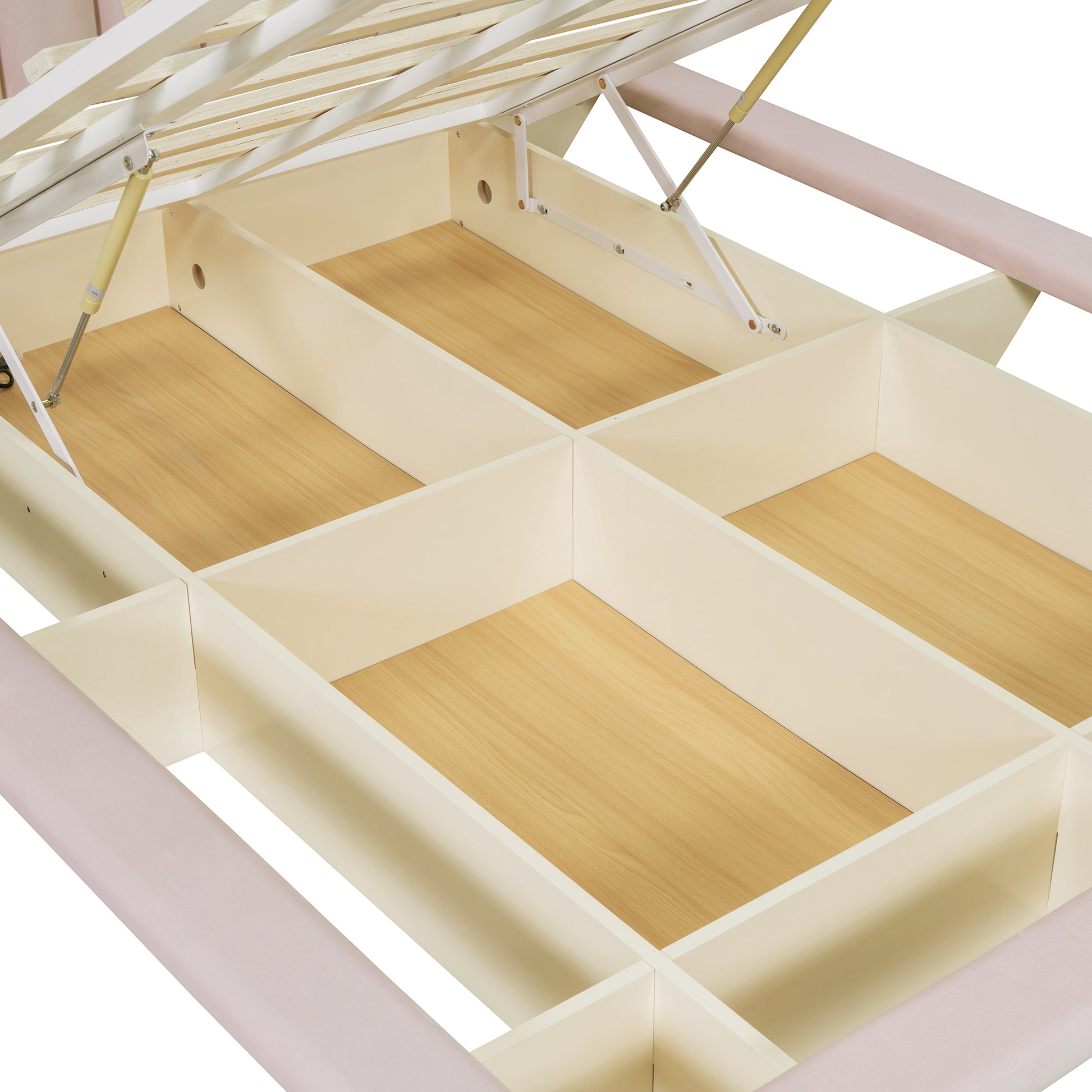 Queen Size Upholstered Floating Bed With Led Light And Usb Port, Velvet, Pink, Hydrualic Platform Bed Queen Pink Velvet