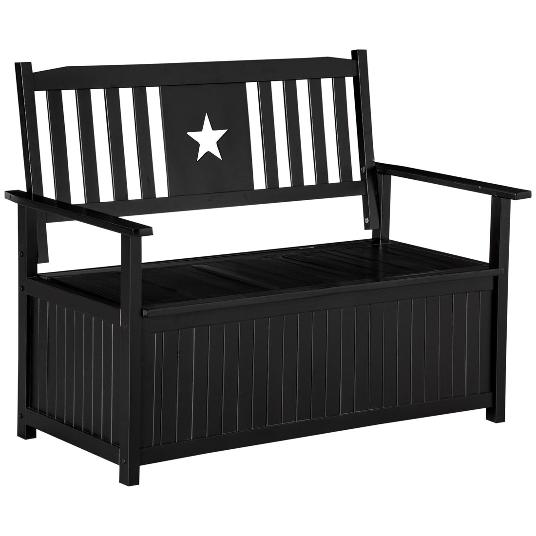 Outsunny Outdoor Storage Bench, 43 Gallon Deck Box With Armrests, Outdoor Storage Box For Patio Furniture Cushions And Garden Tools, Black Black Wood