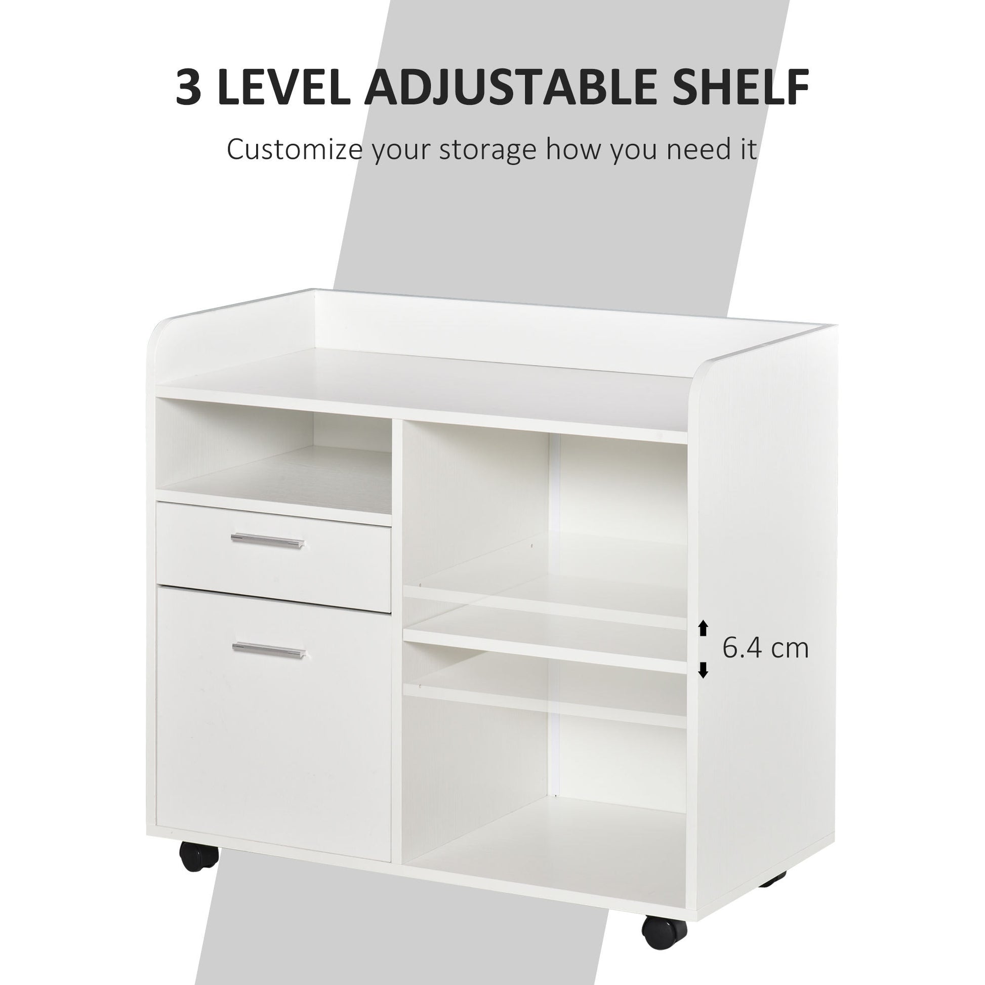 Vinsetto Filing Cabinet Printer Stand Mobile Lateral File Cabinet With 2 Drawers, 3 Open Storage Shelves For Home Office Organization, White White Particle Board