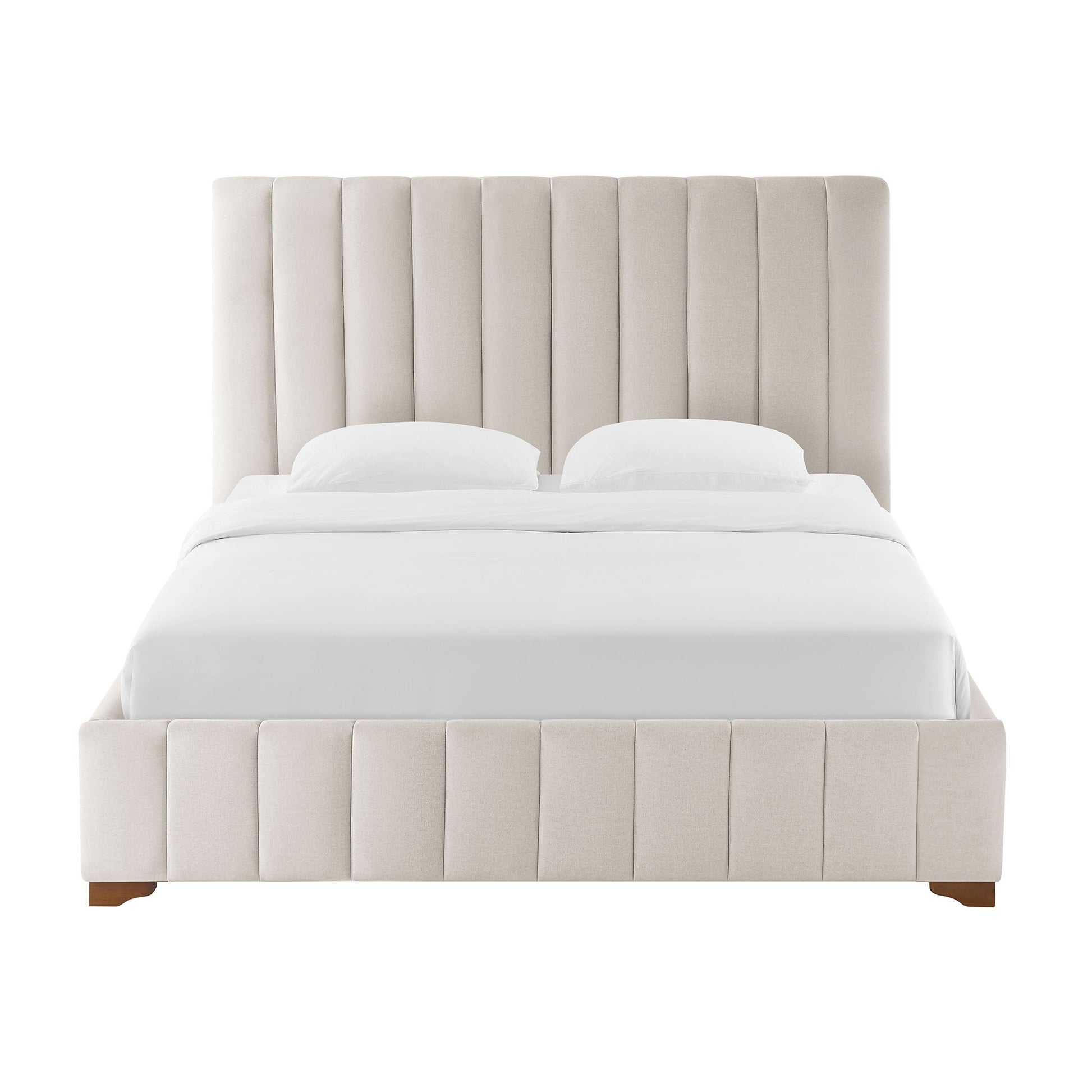 Queen Size Modern Design Bed Frame Upholstered Queen Bed Frame Platform With Headboard Fabric Headboard Wooden Slats Support, No Box Spring Needed,Mattress Foundation,White Queen White Fabric