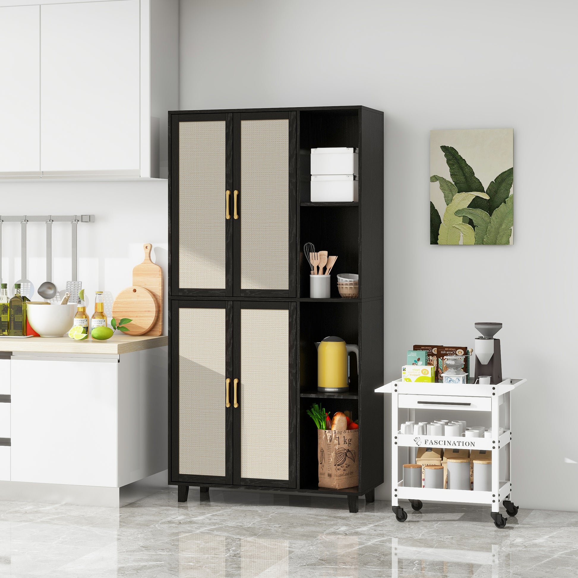 4 Door Cabinet With 4 Shelves With 4 Adjustable Inner Shelves, Storage Cabinet Black Mdf