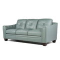 Modern Tufted Leather Sofa Seafoam Leather 3 Seat