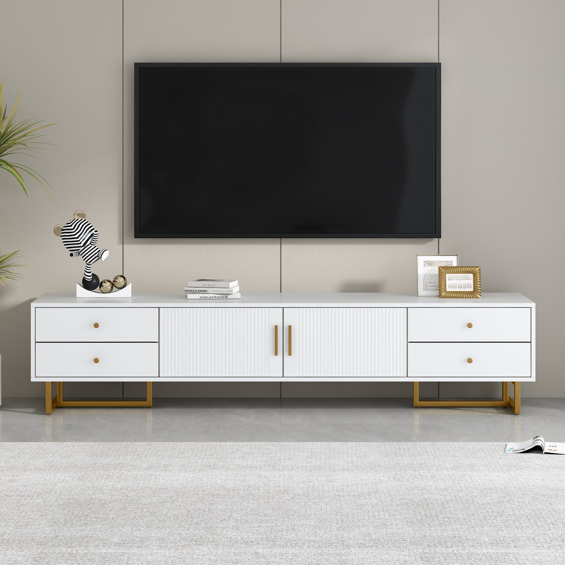 Tv Stand For 65 Inch Tv, Entertainment Center Tv Media Console Table, Modern Tv Stand With Storage, Tv Console Cabinet Furniture For Living Room White 70 79 Inches Mdf