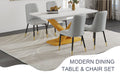 Table And Chair Set.The Table Is Equipped With A Marble Patterned Mdf Tabletop And Gold Table Legs.Paired With 4 Light Gray Chairs With Pu Cushions And Black Metal Legs. Gold,Light Gray Seats 4 Mdf