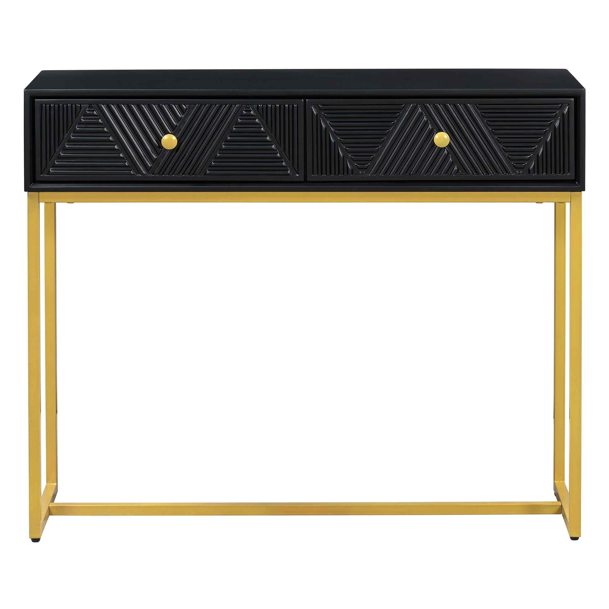 Modern Sleek Console Table Two Drawers With Stripe Design For Living Room And Entryway Black Black Mdf