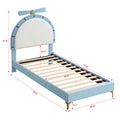 Twin Size Upholstered Platform Bed With Alarm Clock Shaped Headboard, Blue Box Spring Not Required Twin Blue Wood Bedroom Bed Frame Velvet Upholstered