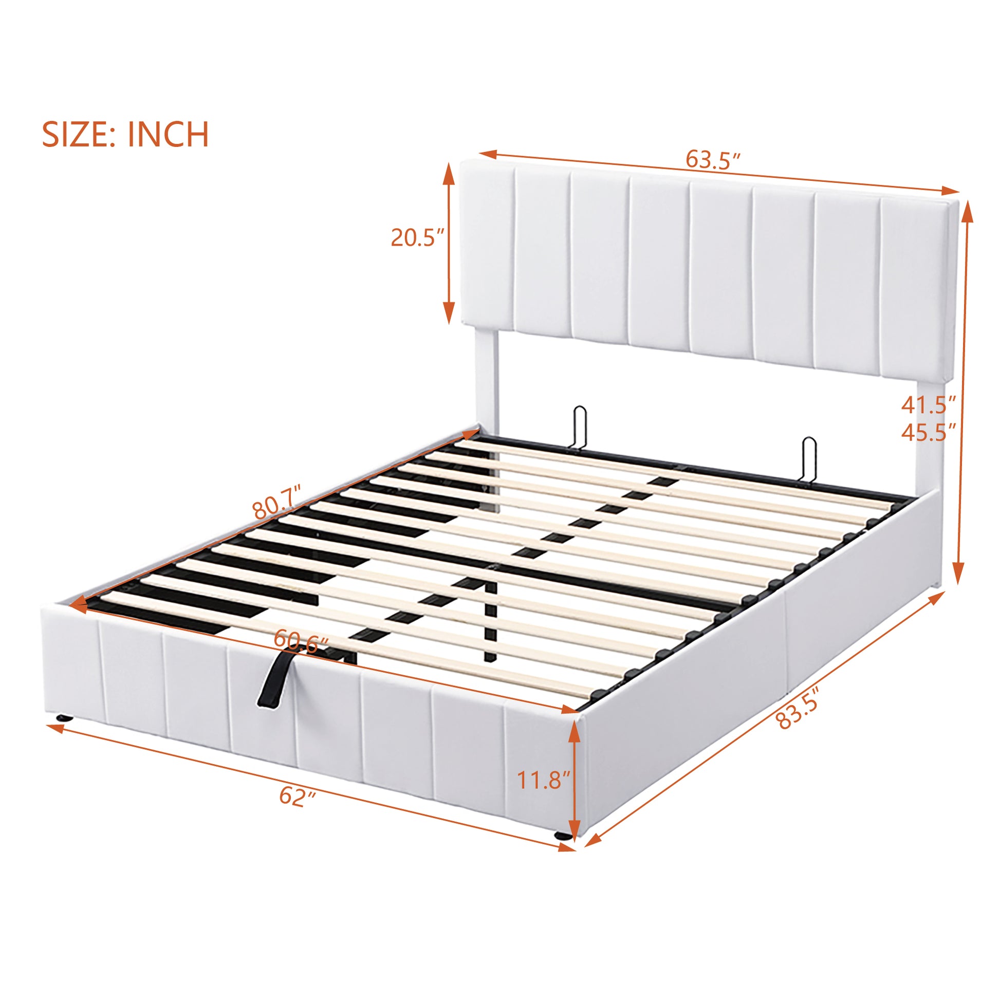 Queen Size Upholstered Platform Bed With A Hydraulic Storage System White Old Sku: Lp000211Aak White Upholstered
