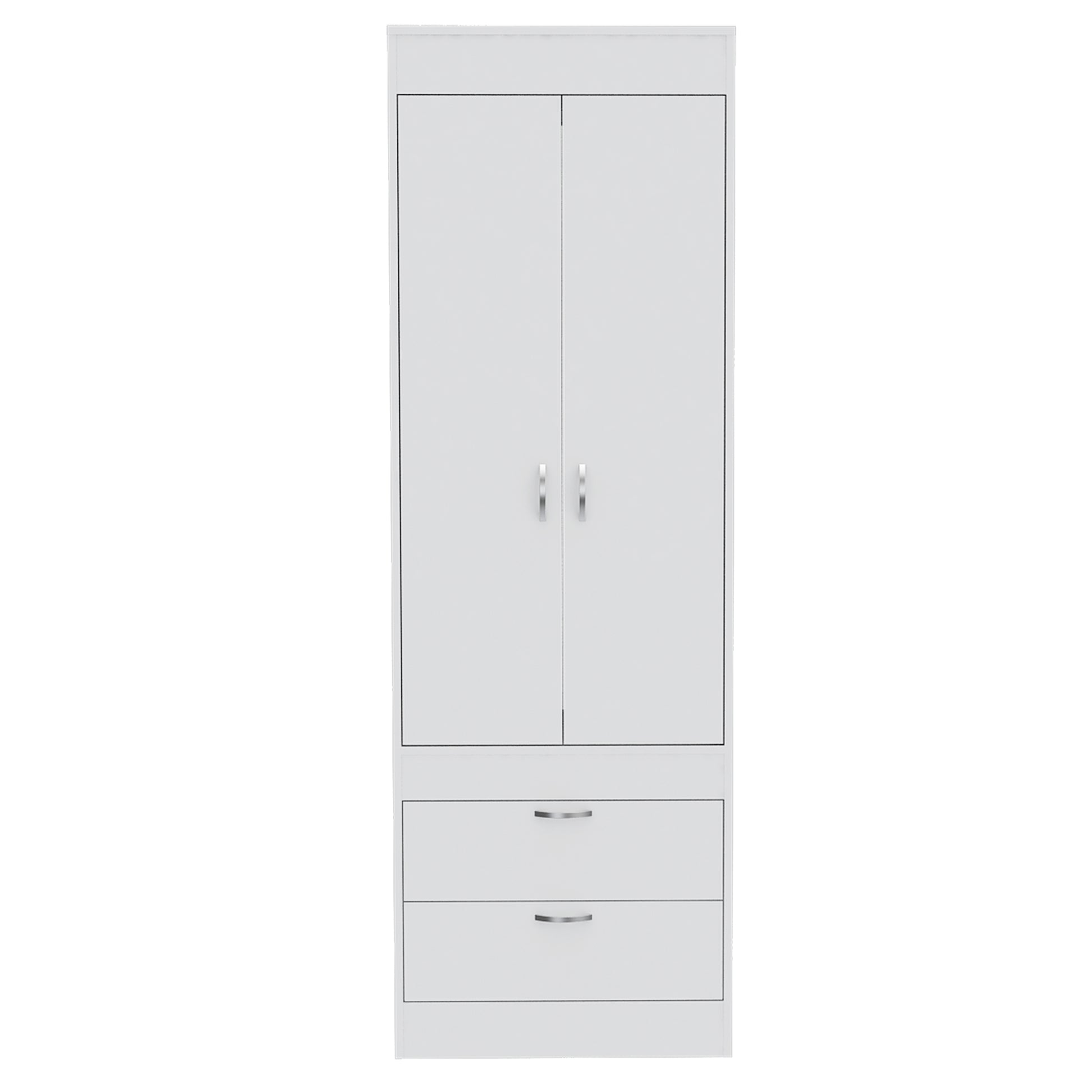 Lisboa Armoire, Rod, Double Door, Two Drawers, Metal Handles White White Bedroom Modern Particle Board Particle Board