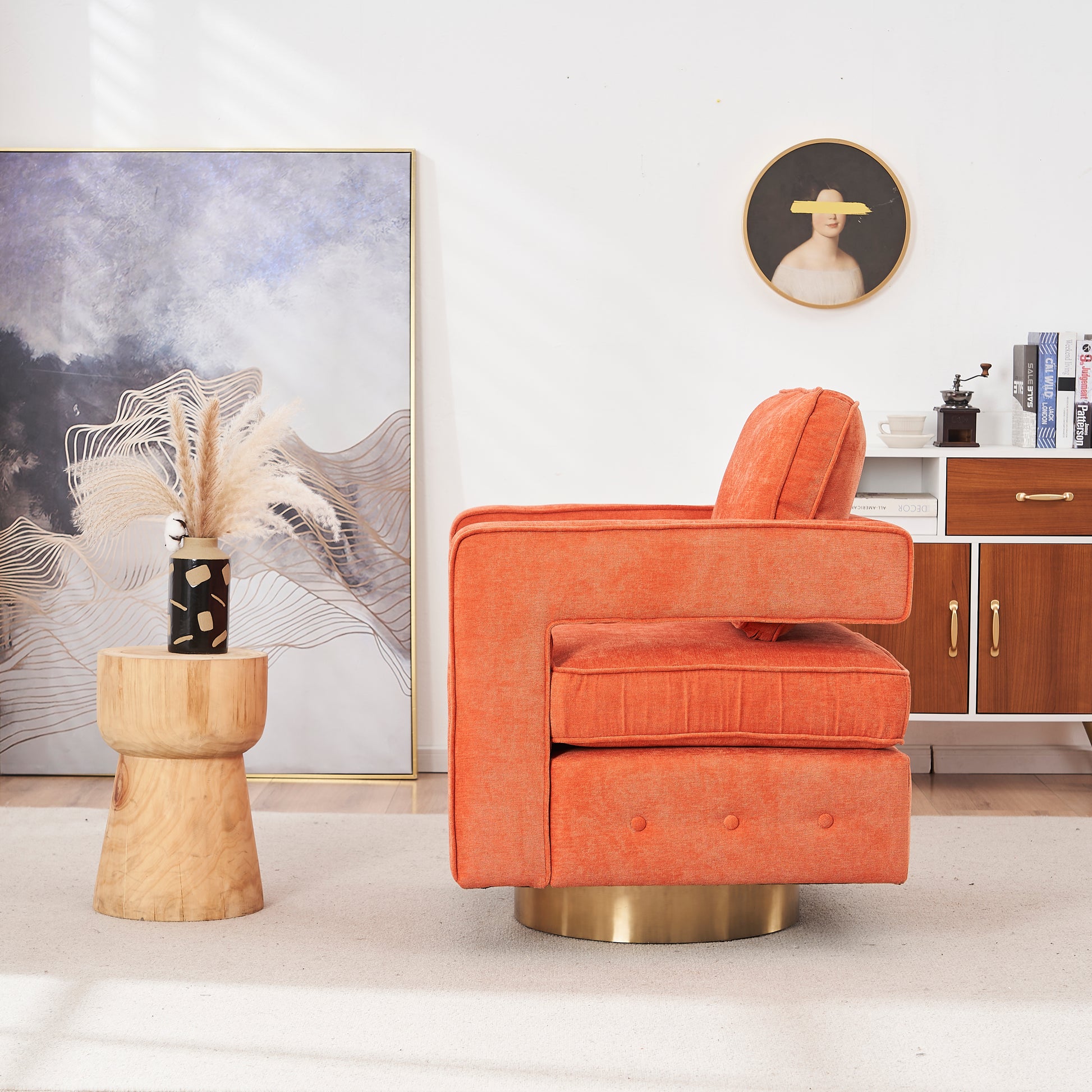 Swivel Barrel Chair For Living Room,360 Degree Swivel Club Modern Accent Single Sofa Chair, Small Leisure Arm Chair For Nursery, Hotel, Bedroom, Office Orange Primary Living Space Modern Linen