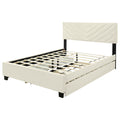 Queen Size Upholstered Platform Bed With Twill Headboard, Pullout Bed And Two Drawers, Flannel, Beige Queen Beige Mdf Lvl