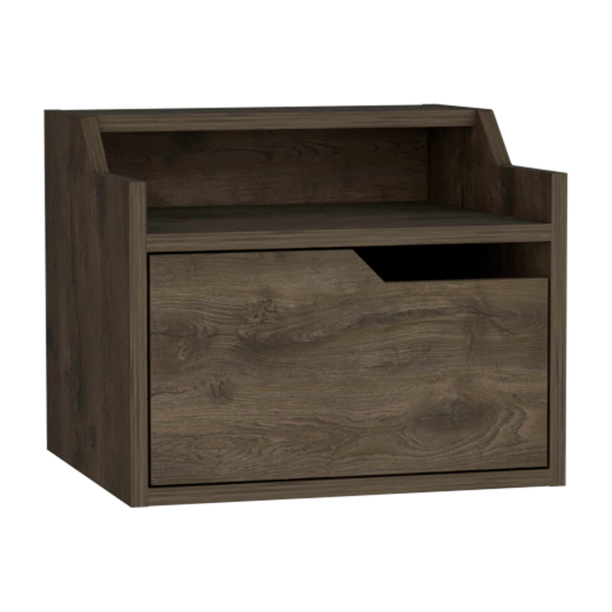 Winchester Floating Nightstand, Modern Dual Tier Design With Spacious Single Drawer Storage, Dark Brown Dark Brown Solid Wood Mdf Engineered Wood