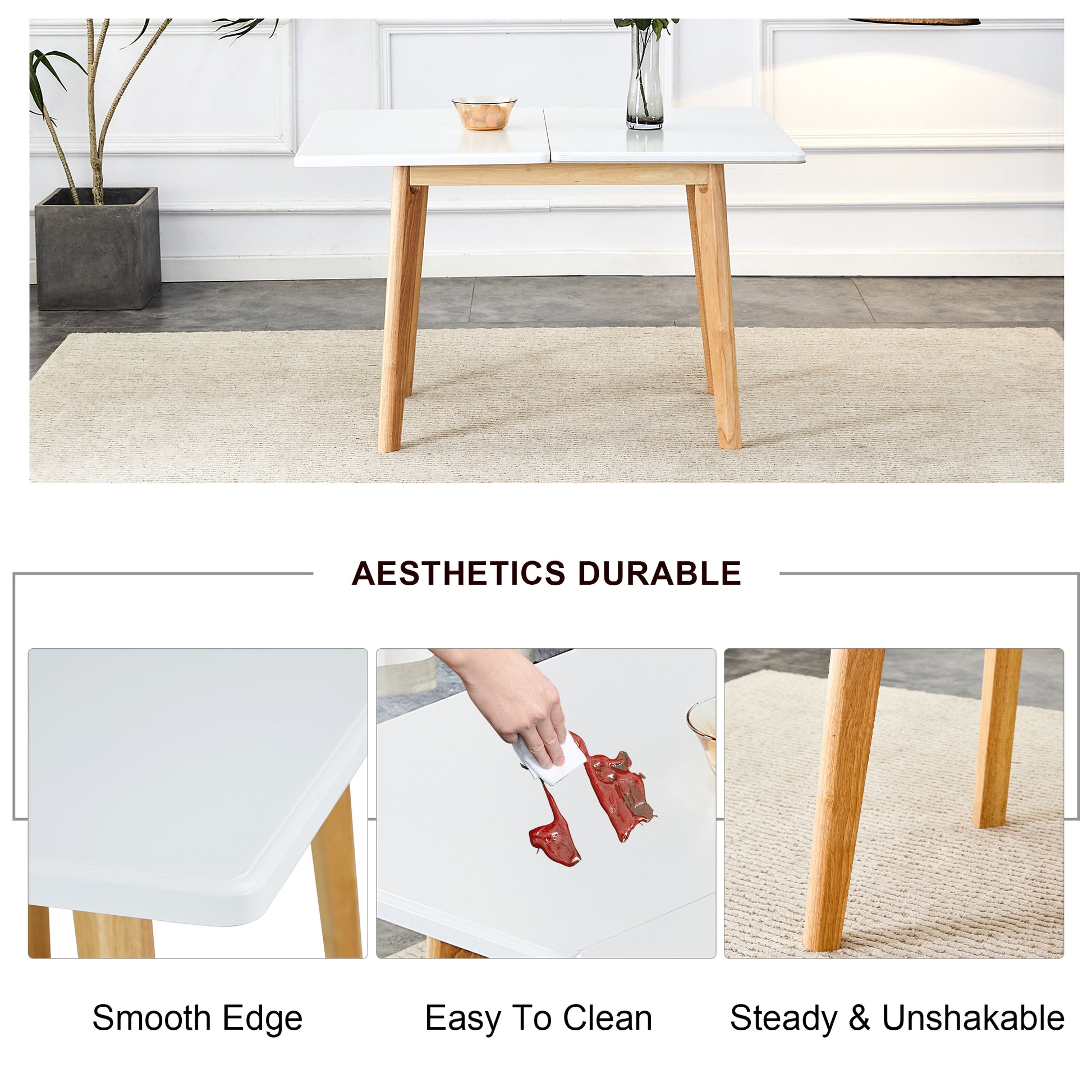 White Stone Burning Tabletop With Rubber Wooden Legs, Foldable Computer Desk, Foldable Office Desk,4 Modern Chairs Can Rotate 360 Degrees,The Seat Cushion Is Made Of Pu Material. Zd 1545Sc 003 White Sintered Stone