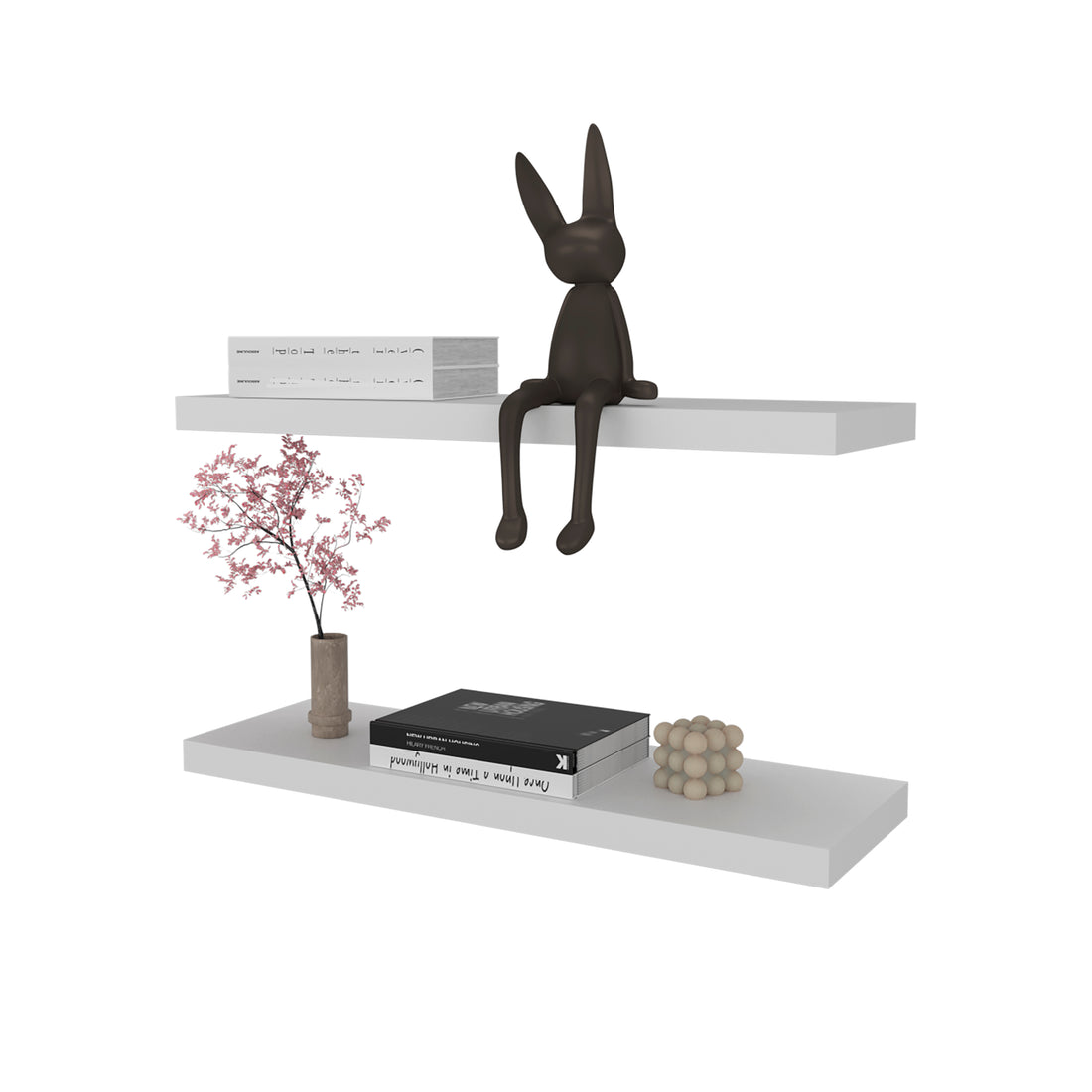 Iva Floating Shelf In Melamine X2, Snow White White Primary Living Space Wall Mounted Particle Board Melamine