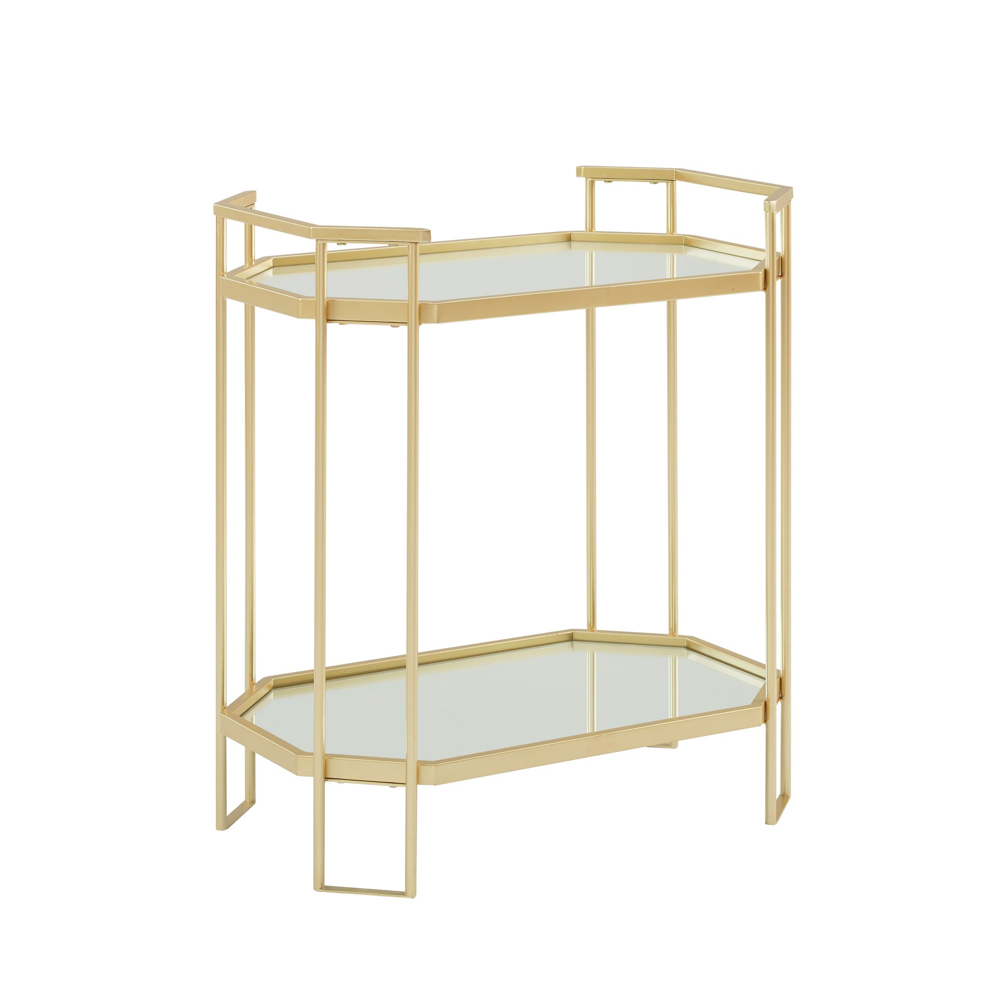 Modern Glam Mirror Top Accent Table Pale Gold Gold Glass Steel