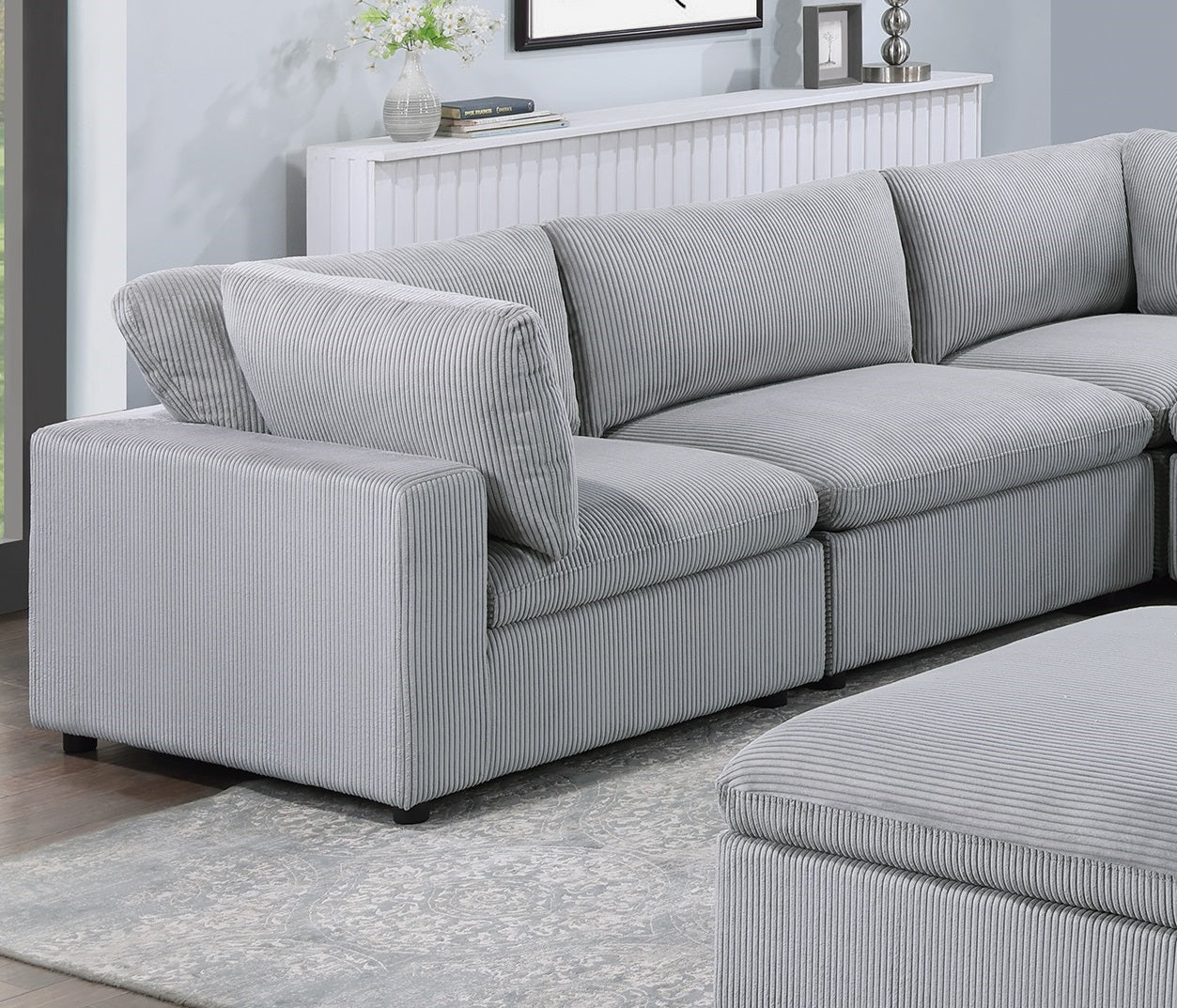 Dark Gray Color 8Pc Modular Sectional Set Corduroy Upholstery Couch 3X Corner Wedge 3X Armless Chairs 2X Ottomans Living Room Furniture Dark Gray Primary Living Space Cushion Back