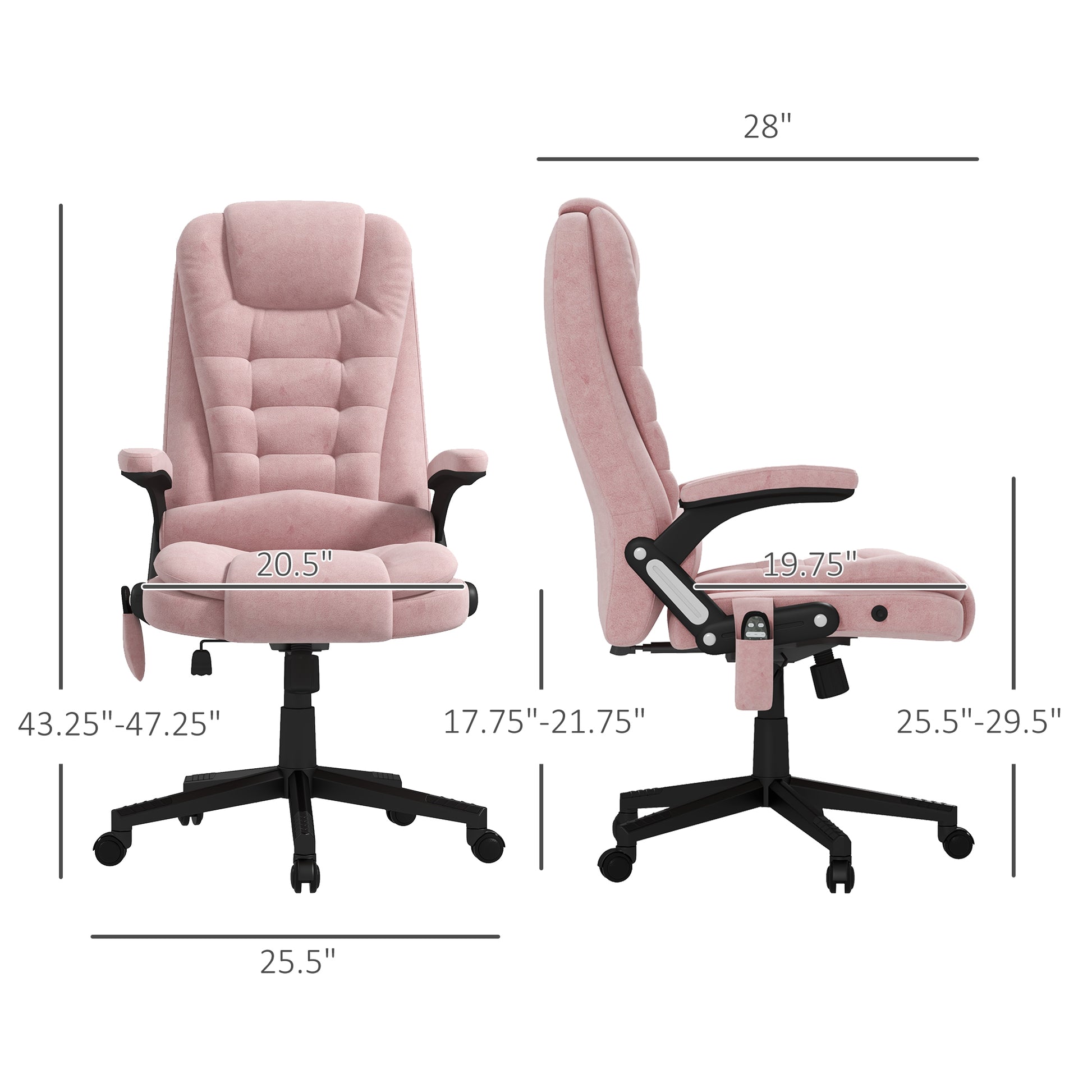 Homcom 6 Point Vibrating Massage Office Chair With Heat, Velvet High Back Executive Office Chair With Reclining Backrest, Padded Armrests And Remote, Pink Pink Polyester