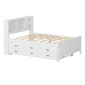Full Size Captain Bed With Storage Bookcase Headboard,Captain Bed With Trundle And Three Storage Drawers For Kids Teens Dorm Bedroom Multipurpose Guest Room Or Home, White Box Spring Not Required Full White Wood Solid Wood Mdf