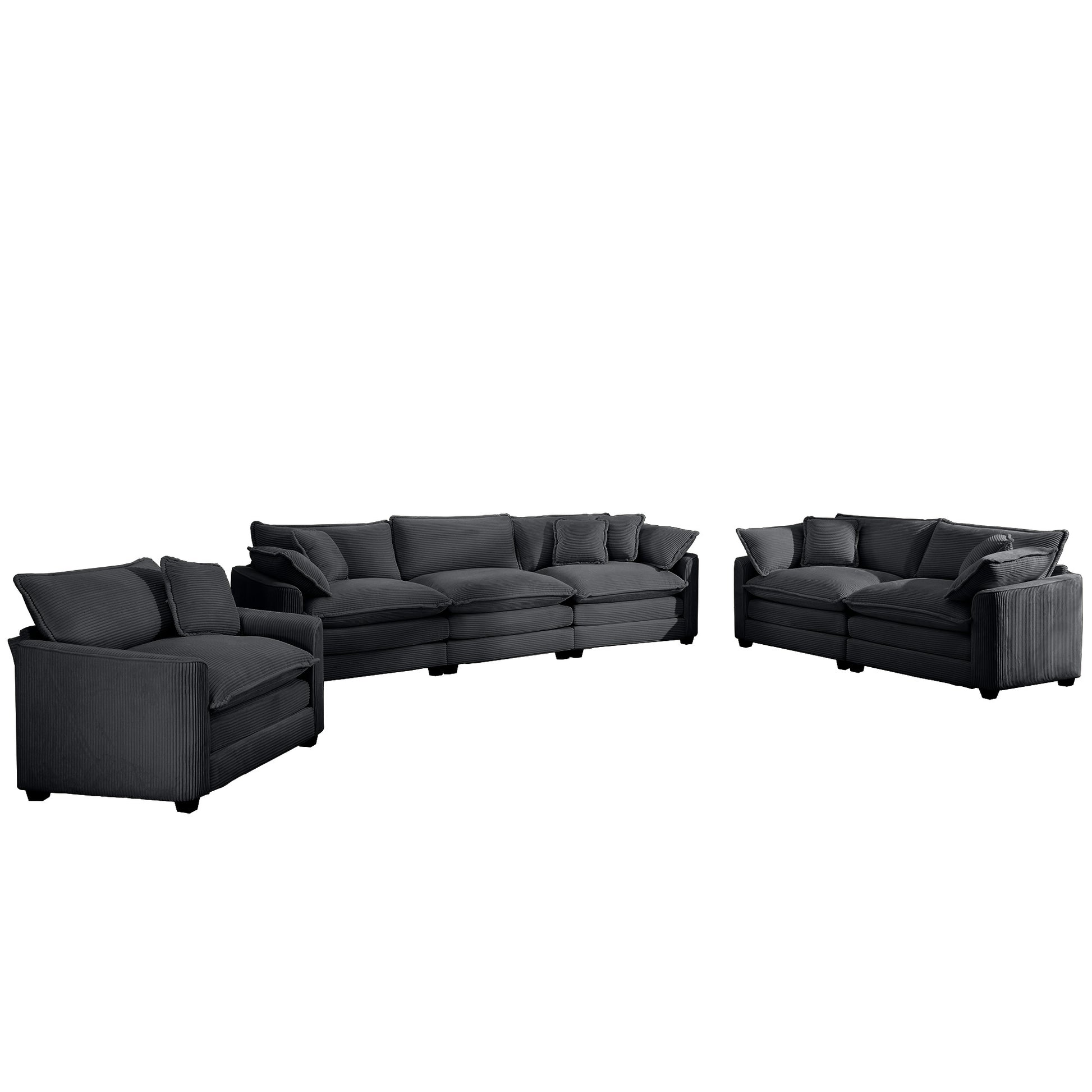 3 Piece Sectional Sofa Oversized Sectional Sofa Comfortable Sectional Sofaone Single Sectional Sofa, One 2 Seater Sofas, One 3 Seater Sofas Grey Corduroy Deep Seat Sofa Grey Corduroy 6 Seat