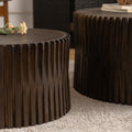 Vintage Fashion Style Cylindrical Nesting Coffee Table Set With Vertical Textured Embossed Design For Living Room, Office And Dining Room, Dark Brown Set Of 2 Dark Brown Mdf