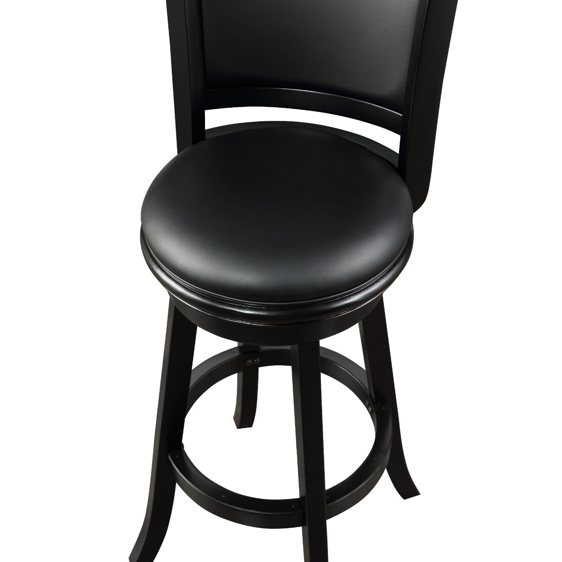 Pio 34 Inch Extra Tall Swivel Bar Stool, Solid Wood, Faux Leather, Black Black Grey Wood