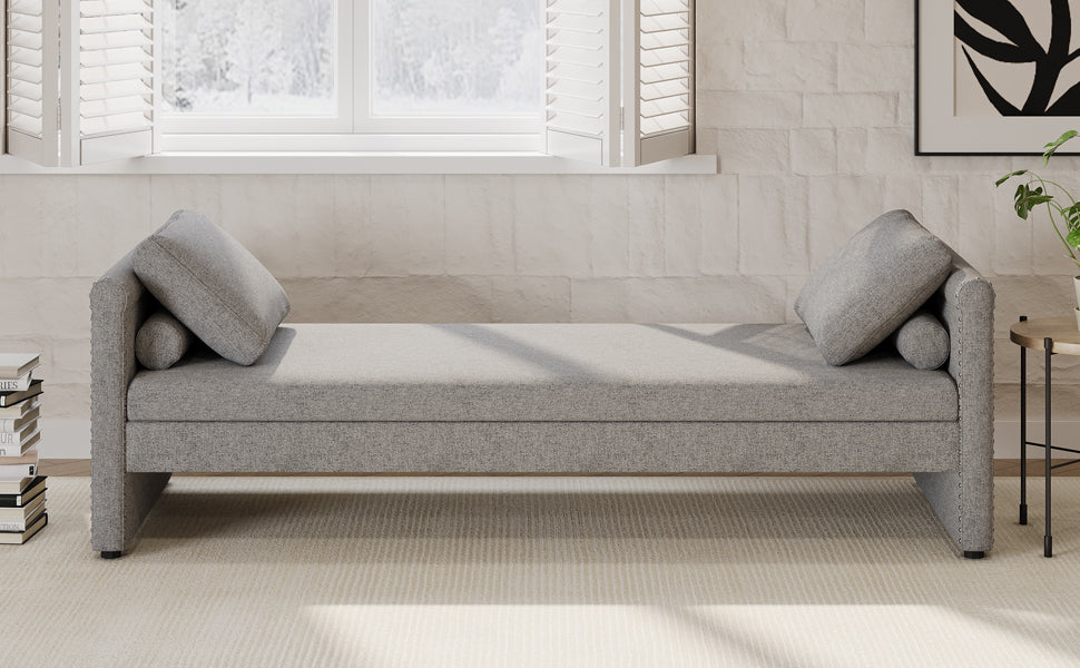 Modern Upholstered Chaise Lounger Daybed With Pillows Small Single Daybed, No Mattress Needed, Perfect For Living Rooms & Home Office,Linen Fabric, Gray Gray Linen
