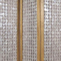 3 Panel Wooden Screen With Pearl Motif Accent, Brown And Silver Oak Silver Solid Wood