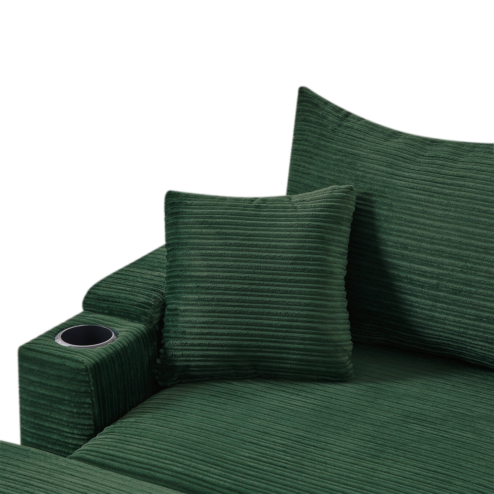 72.8" Modern Style Loveseat Sofa Sectional Sofa Couch With Storage Space, A Movable Ottoman, Two Usb Ports, Two Cup Holders, A Phone Holder For Living Room, Green Green Foam Corduroy 3 Seat