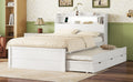 Full Size Wooden Led Platform Bed With Trundle, With Storage Headboard, With Drawers, White Full White Plywood