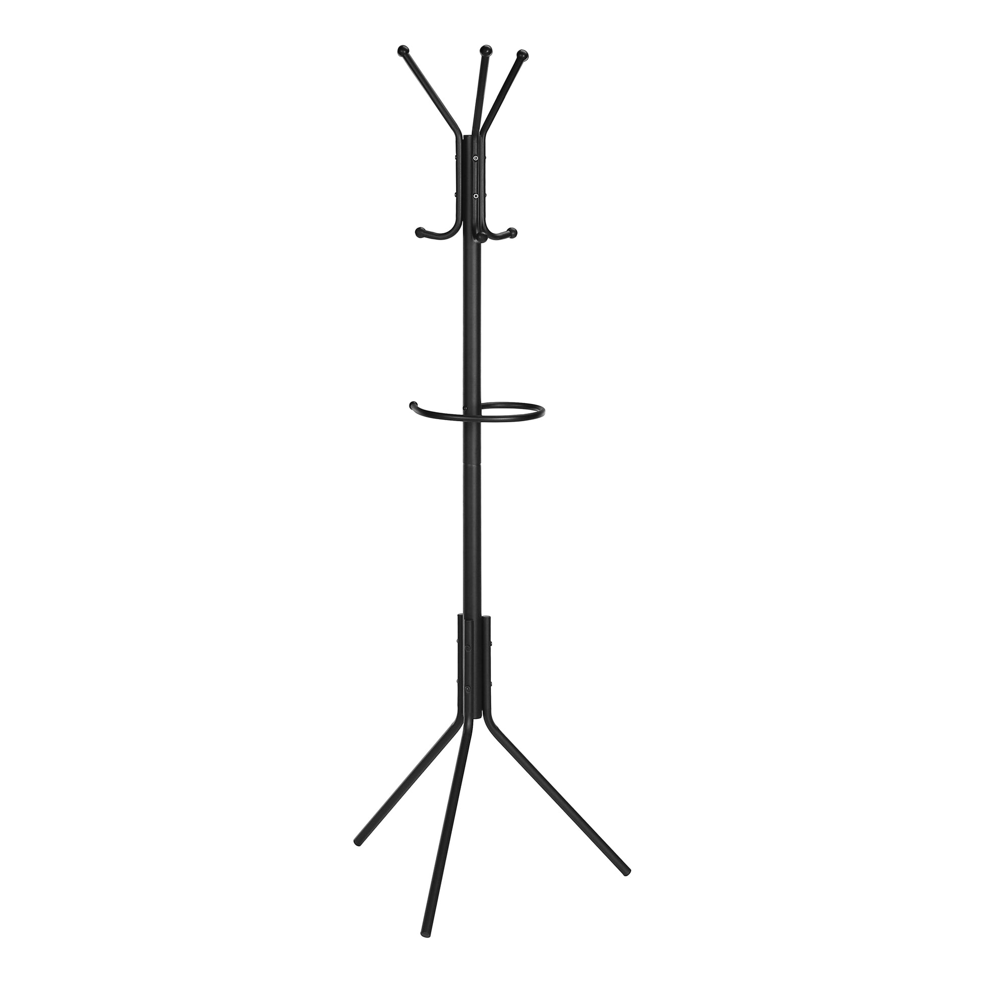 Coat Rack, Hall Tree, Free Standing, Hanging Bar, 6 Hooks, Entryway, 68"H, Bedroom, Black Metal, Contemporary, Modern Black Metal